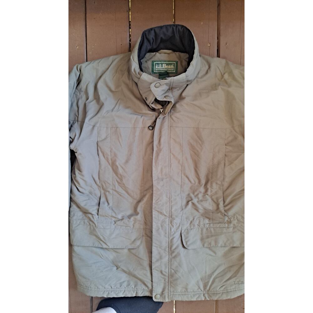 L.L. Bean Men’s Large Primaloft Black And Tan Ski Parka Jacket Zip Up